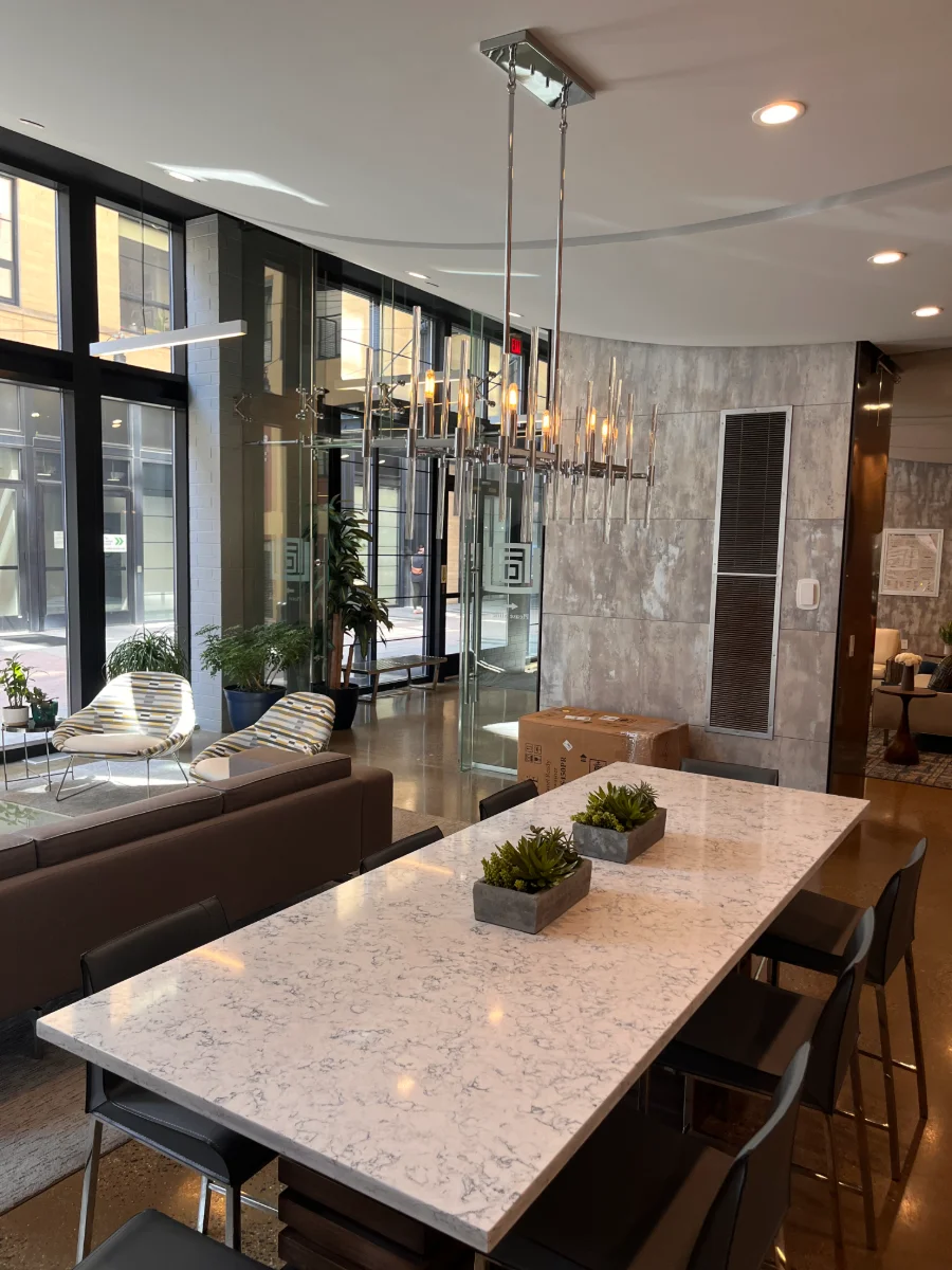 Modern office lobby after commercial cleaning service